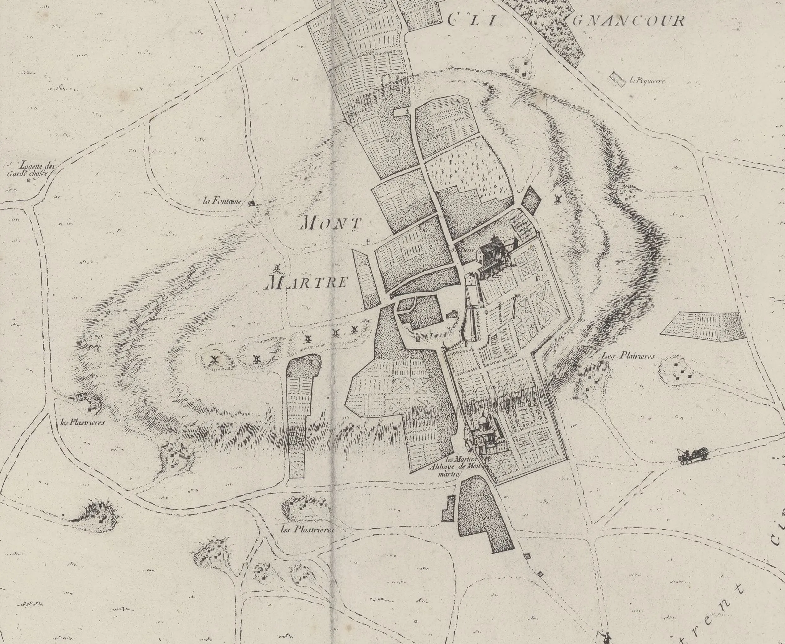 Plan détaillé de MontMartre anciennes carrieres de Gypse - Jouvin (1672)