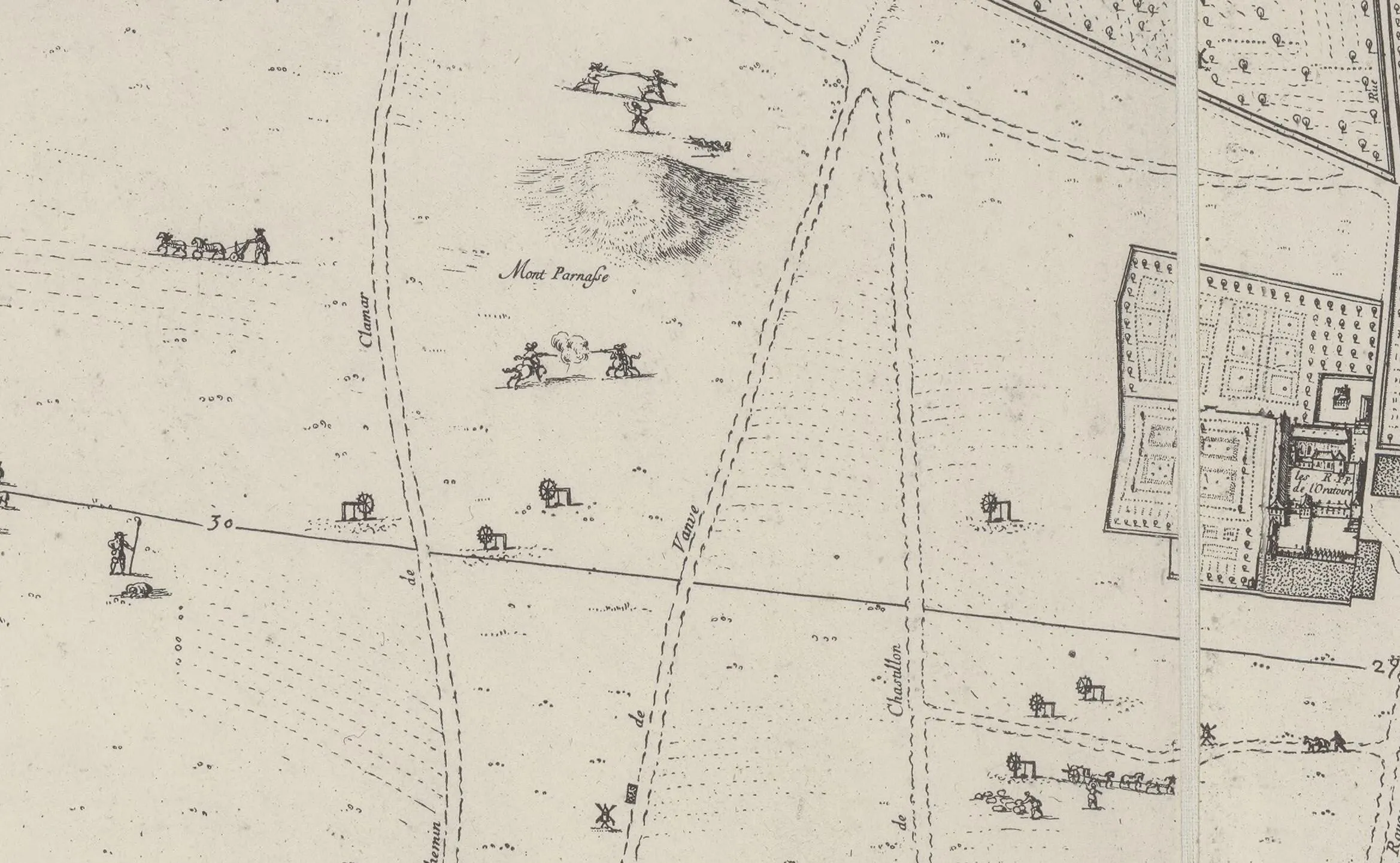Plan détaillé de Montparnasse anciennes carrieres de Calcaire - Jouvin (1672)