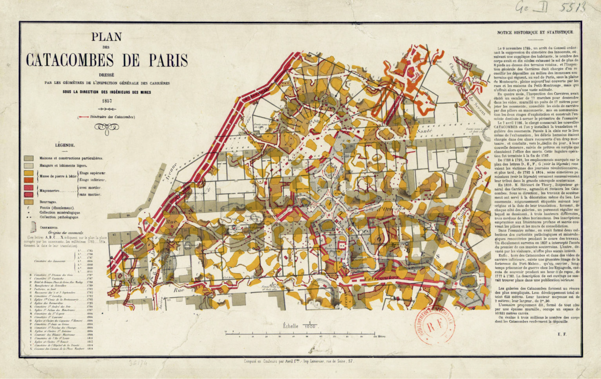 Plan des catacombes de Paris de 1857